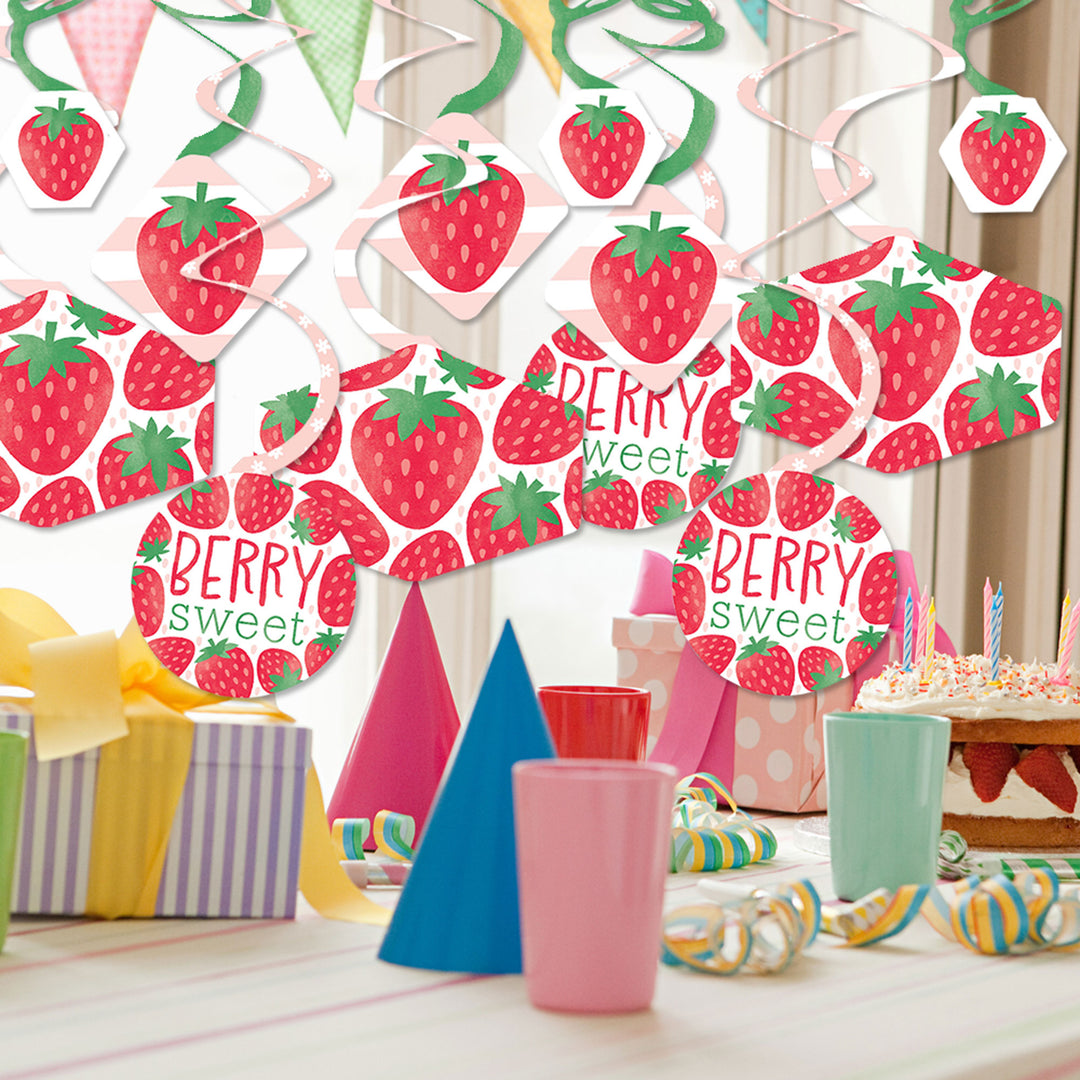 Berry Sweet Strawberry - Fruit Themed Birthday Party or Baby Shower Hanging Decor - Party Decoration Swirls - Set of 40