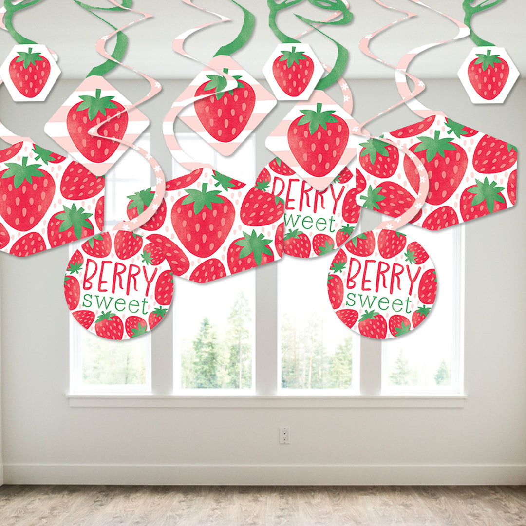 Berry Sweet Strawberry - Fruit Themed Birthday Party or Baby Shower Hanging Decor - Party Decoration Swirls - Set of 40