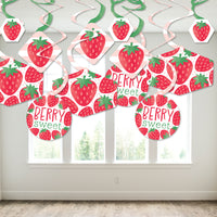 Berry Sweet Strawberry - Fruit Themed Birthday Party or Baby Shower Hanging Decor - Party Decoration Swirls - Set of 40