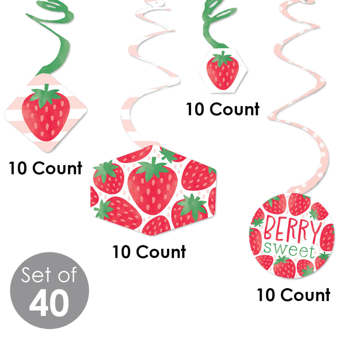 Berry Sweet Strawberry - Fruit Themed Birthday Party or Baby Shower Hanging Decor - Party Decoration Swirls - Set of 40