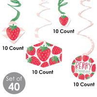 Berry Sweet Strawberry - Fruit Themed Birthday Party or Baby Shower Hanging Decor - Party Decoration Swirls - Set of 40