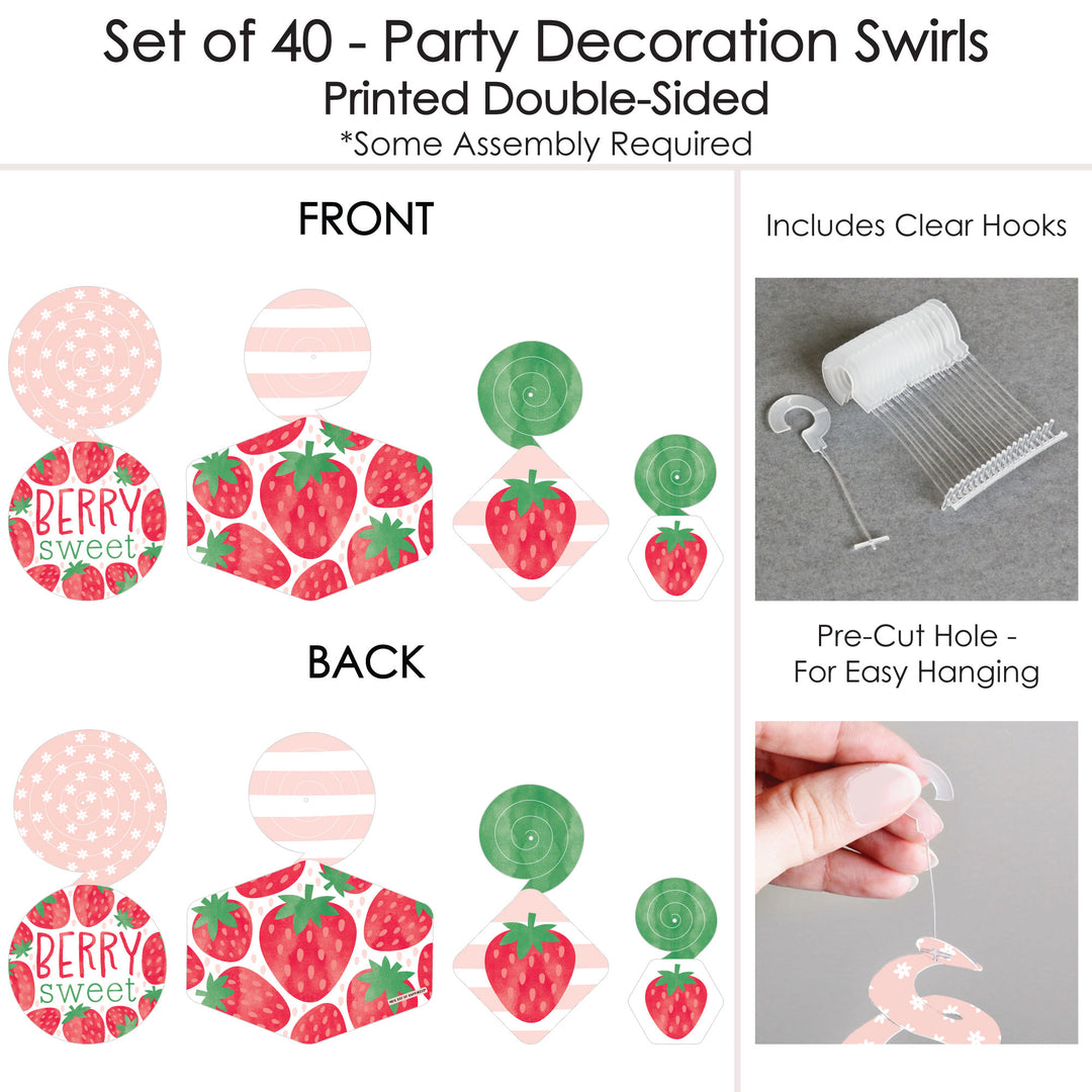 Berry Sweet Strawberry - Fruit Themed Birthday Party or Baby Shower Hanging Decor - Party Decoration Swirls - Set of 40