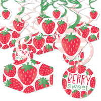 Berry Sweet Strawberry - Fruit Themed Birthday Party or Baby Shower Hanging Decor - Party Decoration Swirls - Set of 40