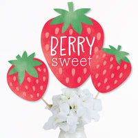Berry Sweet Strawberry - Fruit Themed Birthday Party or Baby Shower Centerpiece Sticks - Table Toppers - Set of 15