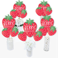 Berry Sweet Strawberry - Fruit Themed Birthday Party or Baby Shower Centerpiece Sticks - Table Toppers - Set of 15