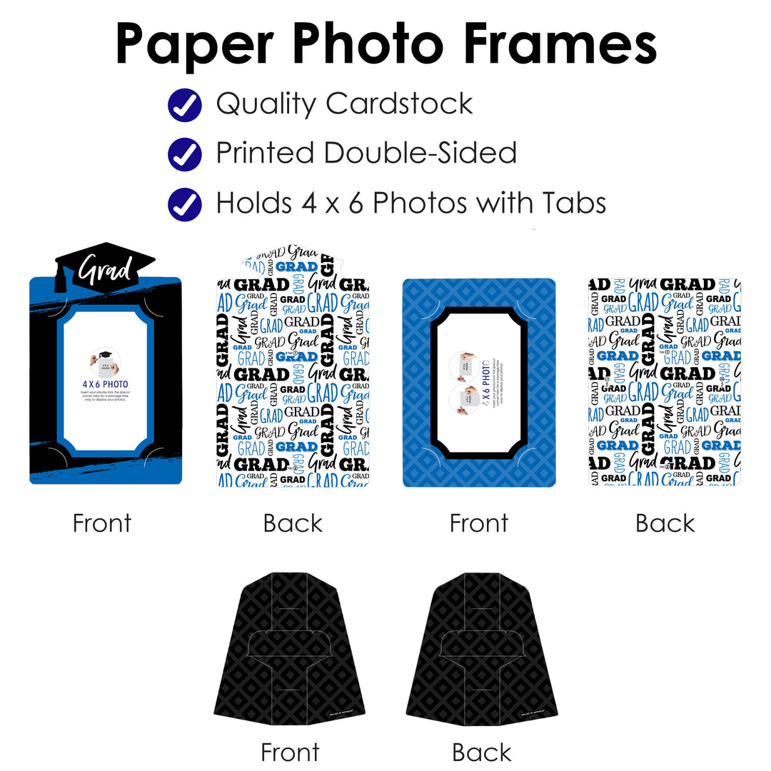 Blue Grad - Best is Yet to Come - Royal Blue Graduation Party 4x6 Picture Display - Paper Photo Frames - Set of 12