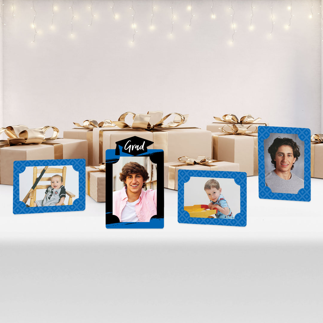 Blue Grad - Best is Yet to Come - Royal Blue Graduation Party 4x6 Picture Display - Paper Photo Frames - Set of 12