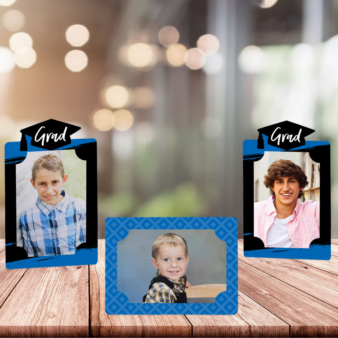 Blue Grad - Best is Yet to Come - Royal Blue Graduation Party 4x6 Picture Display - Paper Photo Frames - Set of 12