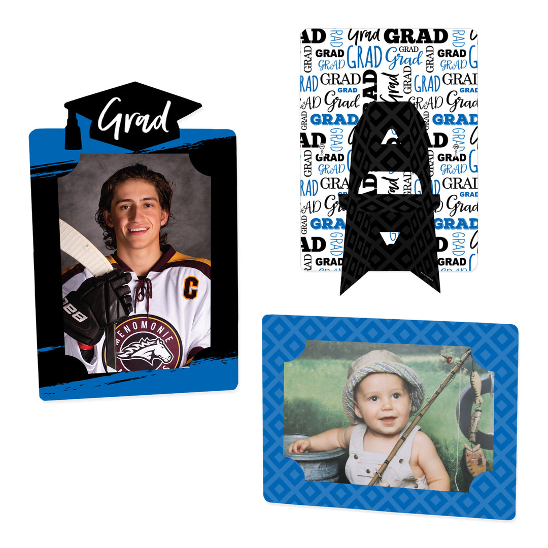 Blue Grad - Best is Yet to Come - Royal Blue Graduation Party 4x6 Picture Display - Paper Photo Frames - Set of 12