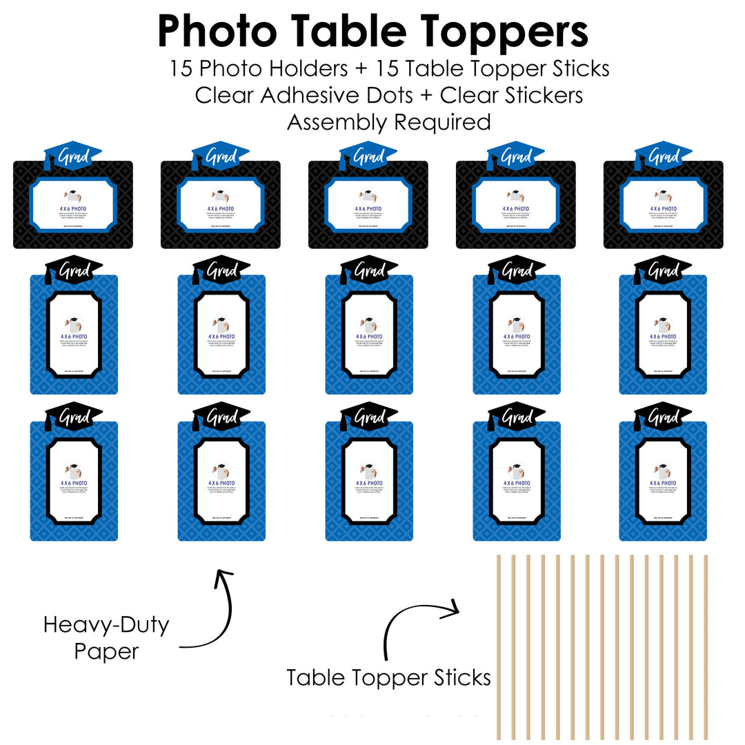 Blue Grad - Best is Yet to Come - Graduation Party Picture Centerpiece Sticks - Photo Table Toppers - 15 Pieces
