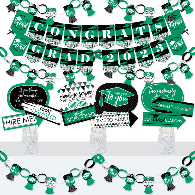 Green Grad - Best is Yet to Come - Banner and Photo Booth Decorations - 2023 Green Graduation Party Supplies Kit - Doterrific Bundle