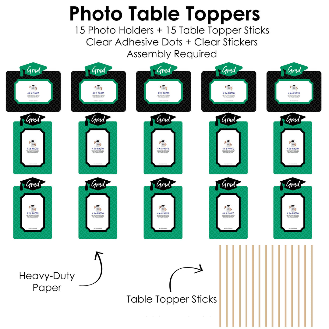Green Grad - Best is Yet to Come - Graduation Party Picture Centerpiece Sticks - Photo Table Toppers - 15 Pieces
