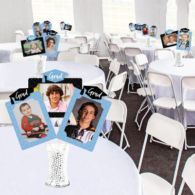 Light Blue Grad - Best is Yet to Come - Graduation Party Picture Centerpiece Sticks - Photo Table Toppers - 15 Pieces