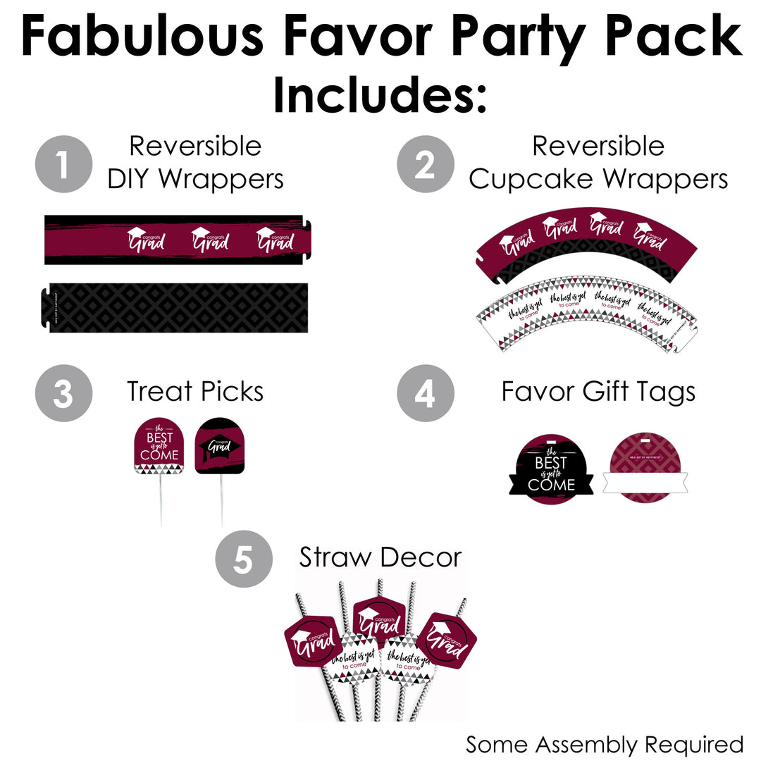 Maroon Grad - Best is Yet to Come - Burgundy Graduation Party Favors and Cupcake Kit - Fabulous Favor Party Pack - 100 Pieces