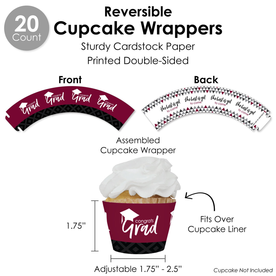 Maroon Grad - Best is Yet to Come - Burgundy Graduation Party Favors and Cupcake Kit - Fabulous Favor Party Pack - 100 Pieces