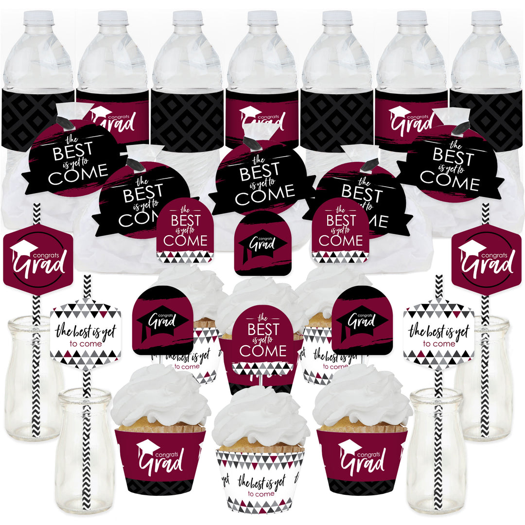 Maroon Grad - Best is Yet to Come - Burgundy Graduation Party Favors and Cupcake Kit - Fabulous Favor Party Pack - 100 Pieces