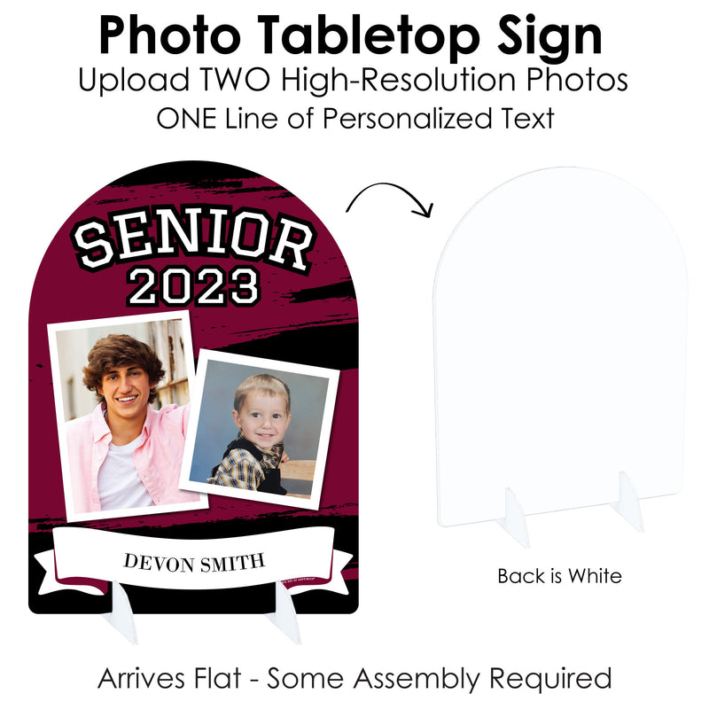 Maroon Senior Night - Personalized 2023 High School Sports and Graduation Party Picture Display Stand - Photo Tabletop Sign - Upload 2 Photos - 1 Piece