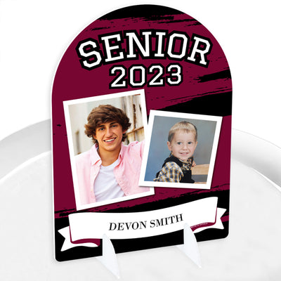 Maroon Senior Night - Personalized 2023 High School Sports and Graduation Party Picture Display Stand - Photo Tabletop Sign - Upload 2 Photos - 1 Piece