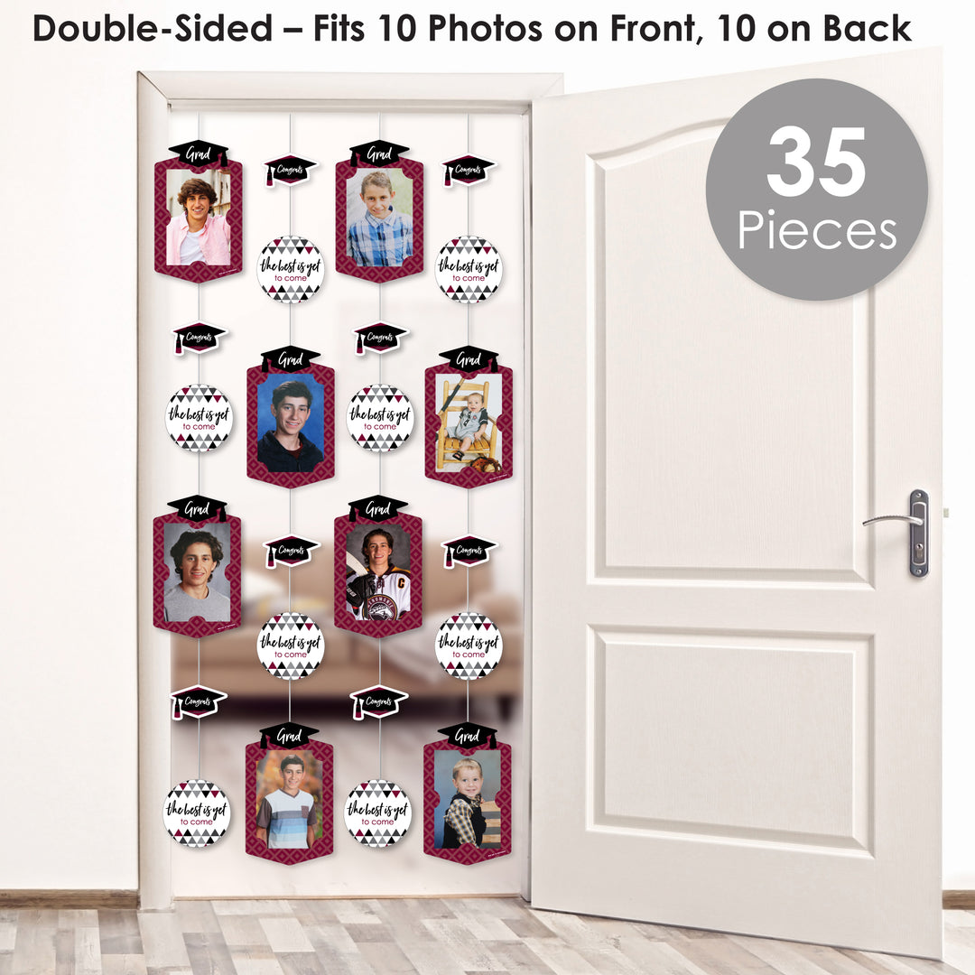 Maroon Grad - Best is Yet to Come - Burgundy Graduation Party DIY Backdrop Decor - Hanging Vertical Photo Garland - 35 Pieces