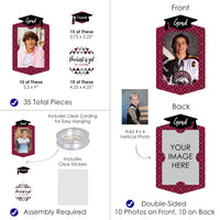 Maroon Grad - Best is Yet to Come - Burgundy Graduation Party DIY Backdrop Decor - Hanging Vertical Photo Garland - 35 Pieces