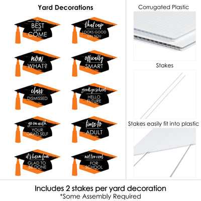 Orange Grad - Best is Yet to Come - Grad Cap Lawn Decorations - Outdoor Orange Graduation Party Yard Decorations - 10 Piece