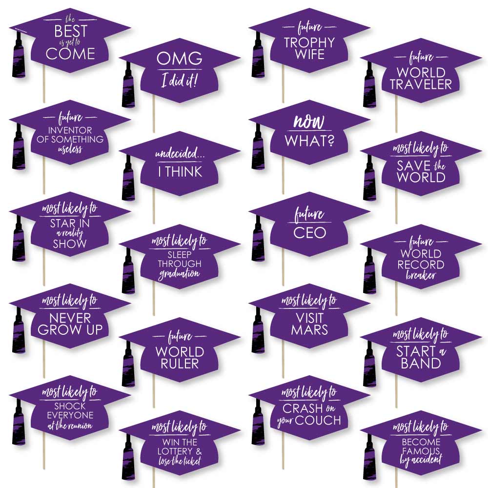 Hilarious Purple Grad - Best is Yet to Come - Graduation Party Photo Booth Props or Table Toppers - 20 Count
