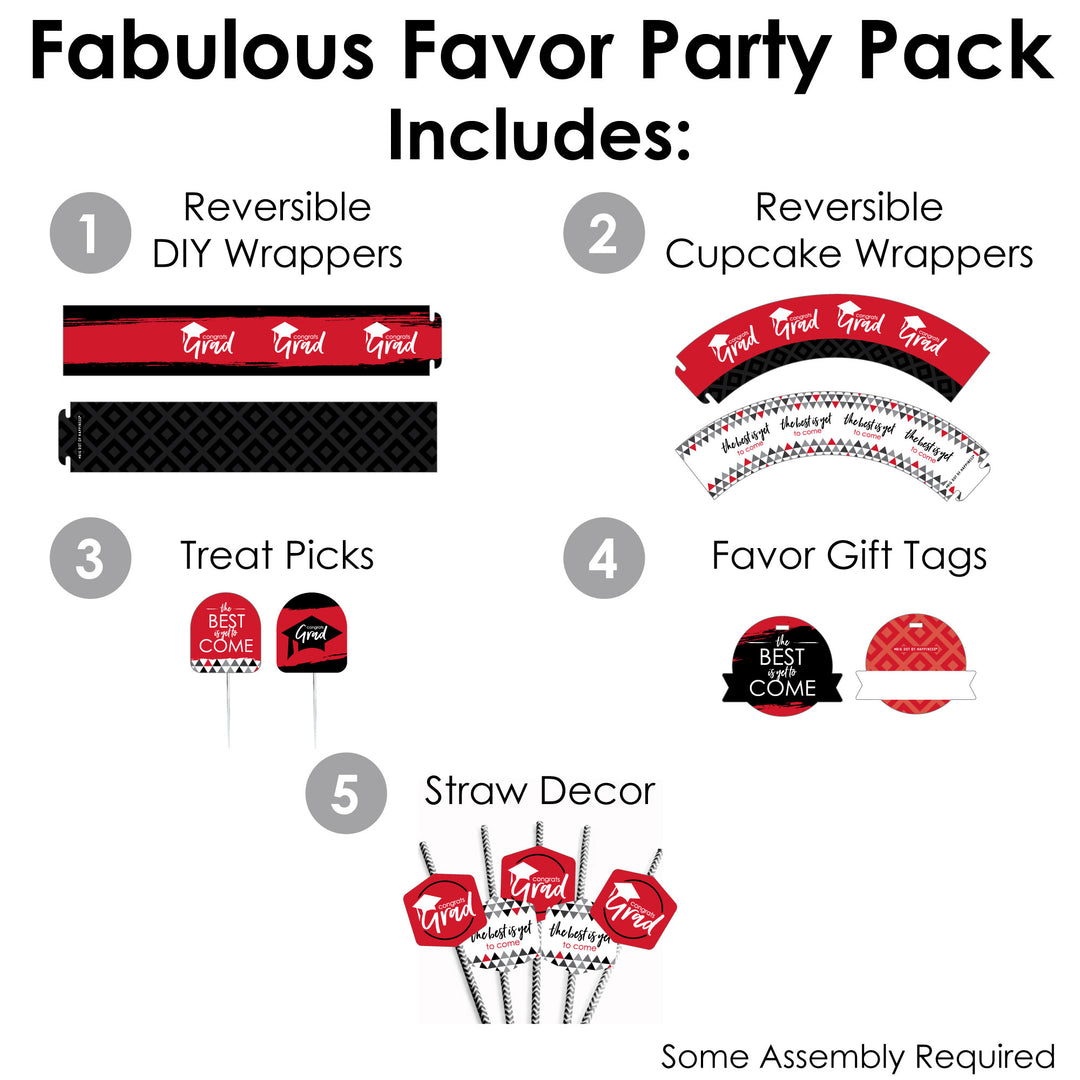 Red Grad - Best is Yet to Come - Red Graduation Party Favors and Cupcake Kit - Fabulous Favor Party Pack - 100 Pieces