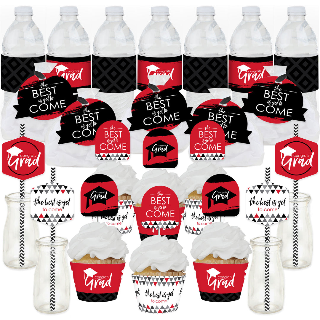 Red Grad - Best is Yet to Come - Red Graduation Party Favors and Cupcake Kit - Fabulous Favor Party Pack - 100 Pieces