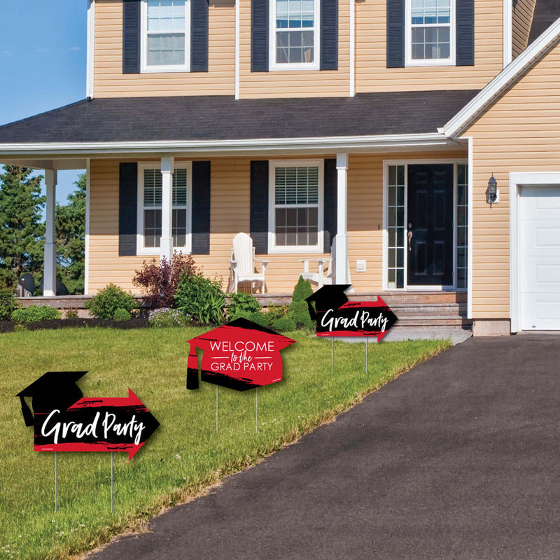 Red Grad - Best is Yet to Come - 2 Red Graduation Party Arrows and 1 Welcome / Thank You Lawn Sign - Double Sided Grad Yard Sign Set - 3 Pieces