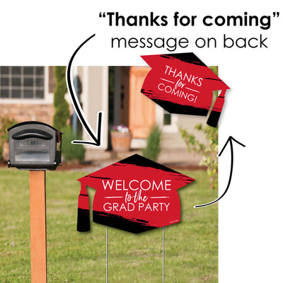 Red Grad - Best is Yet to Come - 2 Red Graduation Party Arrows and 1 Welcome / Thank You Lawn Sign - Double Sided Grad Yard Sign Set - 3 Pieces