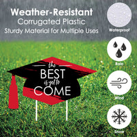 Red Grad - Best is Yet to Come - Grad Cap Lawn Decorations - Outdoor Red Graduation Party Yard Decorations - 10 Piece