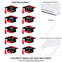 Red Grad - Best is Yet to Come - Grad Cap Lawn Decorations - Outdoor Red Graduation Party Yard Decorations - 10 Piece