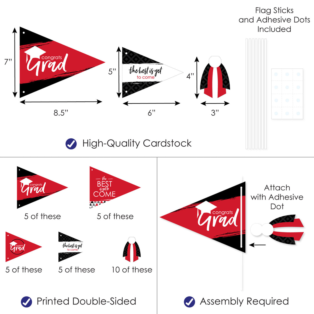 Red Grad Pennant Flags - 20 Ct