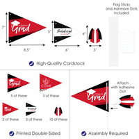 Red Grad Pennant Flags - 20 Ct