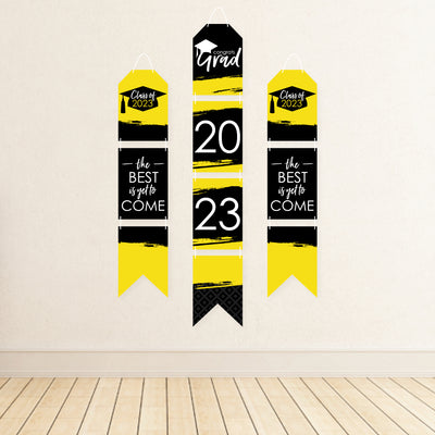 Yellow Grad - Best is Yet to Come - Hanging Vertical Paper Door Banners - 2023 Yellow Graduation Party Wall Decoration Kit - Indoor Door Decor