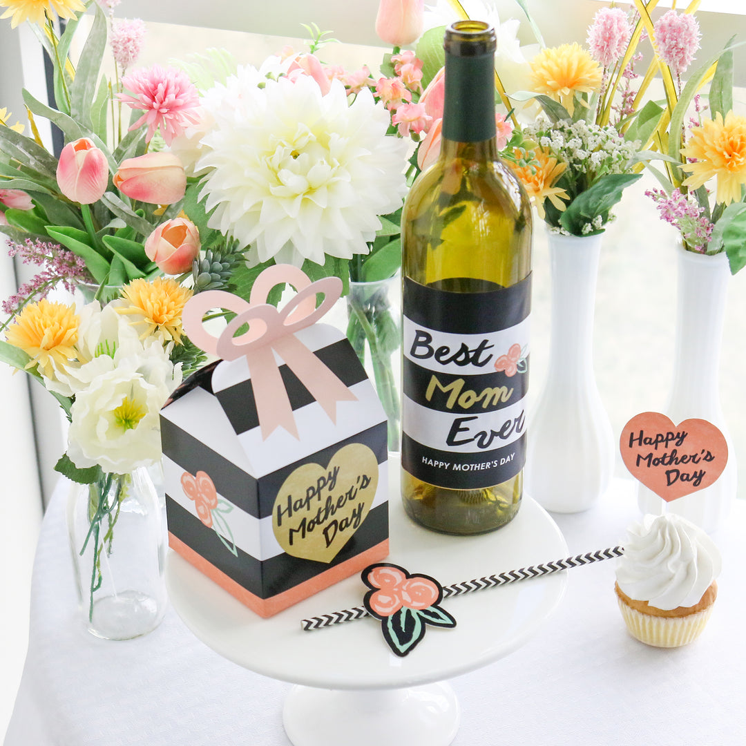 Best Mom Ever - Mother's Day Decorations for Women - Wine Bottle Label Stickers - Set of 4