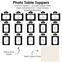 Mr. and Mrs. - Black and White Wedding or Bridal Shower Picture Centerpiece Sticks - Photo Table Toppers - 15 Pieces