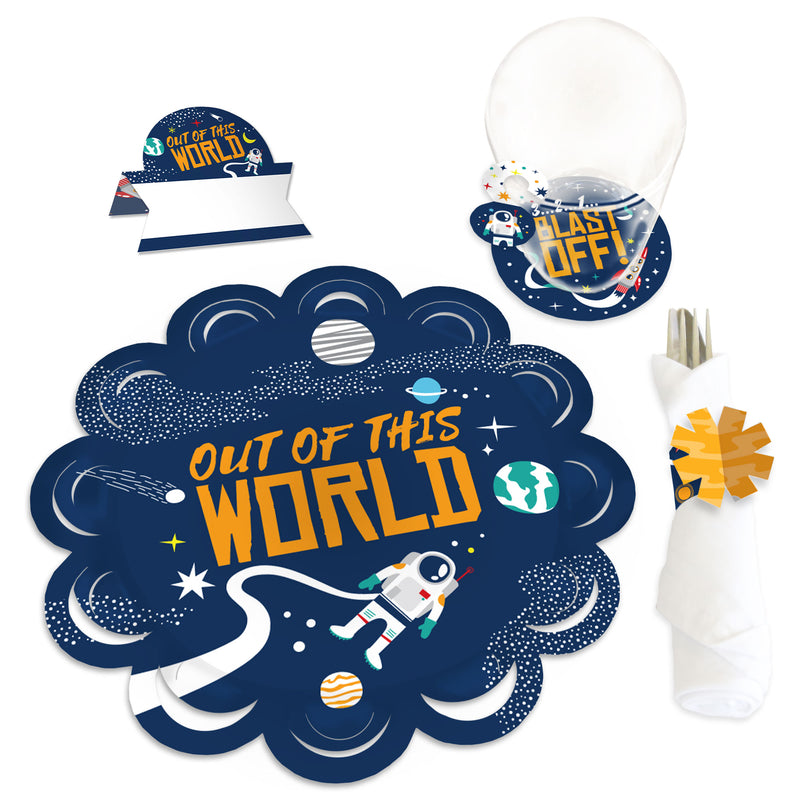 Blast Off to Outer Space - Rocket Ship Baby Shower or Birthday Party Paper Charger and Table Decorations - Chargerific Kit - Place Setting for 8