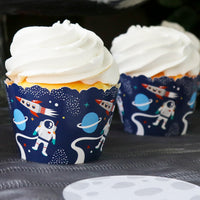 Blast Off to Outer Space - Rocket Ship Baby Shower or Birthday Party Decorations - Party Cupcake Wrappers - Set of 12