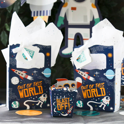 Blast Off to Outer Space - Rocket Ship Baby Shower or Birthday Party Favor Boxes - Set of 12