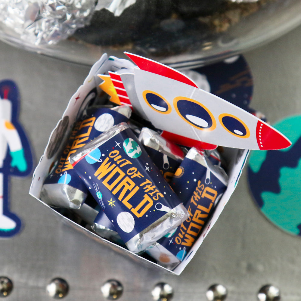 Blast Off to Outer Space - Mini Candy Bar Wrappers Stickers - Rocket Ship Baby Shower or Birthday Party Small Favors - 40 Count