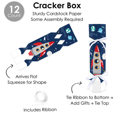 Blast Off to Outer Space - No Snap Rocket Ship Baby Shower or Birthday Party Table Favors - DIY Cracker Boxes - Set of 12