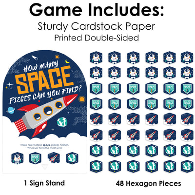 Blast Off to Outer Space - Rocket Ship Baby Shower or Birthday Party Scavenger Hunt - 1 Stand and 48 Game Pieces - Hide and Find Game
