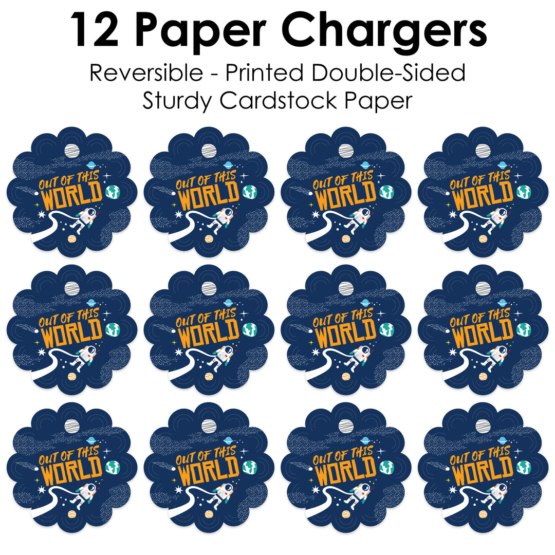 Blast Off to Outer Space - Rocket Ship Baby Shower or Birthday Party Round Table Decorations - Paper Chargers - Place Setting For 12