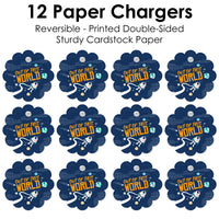 Blast Off to Outer Space - Rocket Ship Baby Shower or Birthday Party Round Table Decorations - Paper Chargers - Place Setting For 12