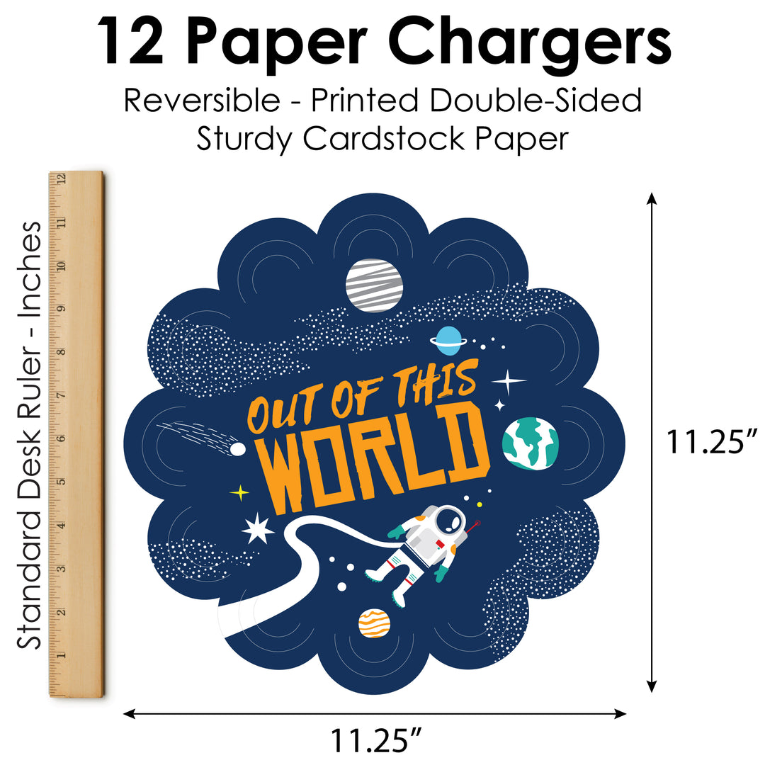Blast Off to Outer Space - Rocket Ship Baby Shower or Birthday Party Round Table Decorations - Paper Chargers - Place Setting For 12