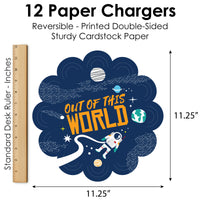 Blast Off to Outer Space - Rocket Ship Baby Shower or Birthday Party Round Table Decorations - Paper Chargers - Place Setting For 12