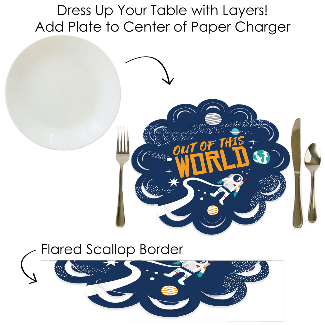 Blast Off to Outer Space - Rocket Ship Baby Shower or Birthday Party Round Table Decorations - Paper Chargers - Place Setting For 12