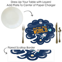 Blast Off to Outer Space - Rocket Ship Baby Shower or Birthday Party Round Table Decorations - Paper Chargers - Place Setting For 12