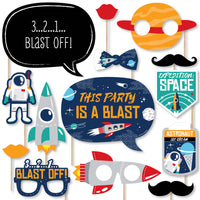 Blast Off to Outer Space - Rocket Ship Baby Shower or Birthday Party Photo Booth Props Kit - 20 Count